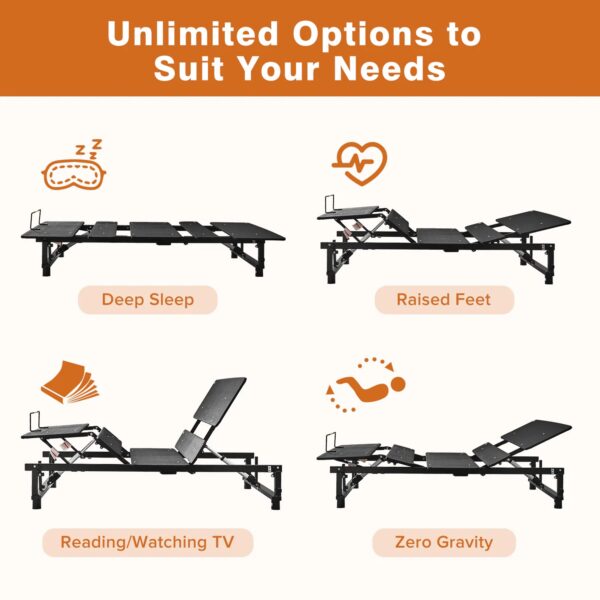 Adjustable Bed Base Frame Queen Bed Frame With Head And Foot Incline Wireless Remote Zero Gravity Quiet Motor Black Queen - Image 5