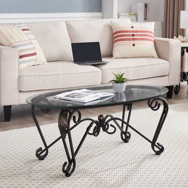 Tempered Glass Coffee Table Set Of 3,with 1 Oval Coffee Table 2 Round End Side Table,for Living Room - Image 8