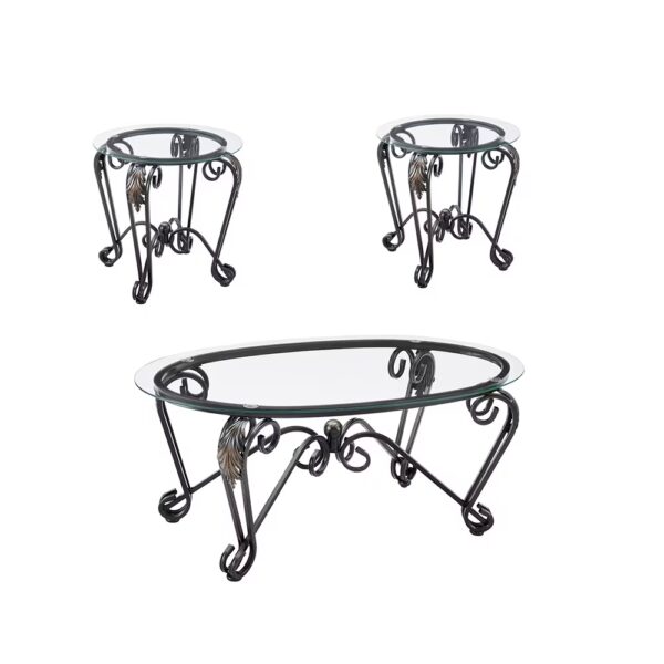 Tempered Glass Coffee Table Set Of 3,with 1 Oval Coffee Table 2 Round End Side Table,for Living Room - Image 3