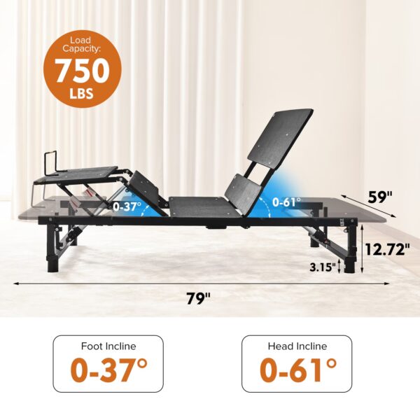 Adjustable Bed Base Frame Queen Bed Frame With Head And Foot Incline Wireless Remote Zero Gravity Quiet Motor Black Queen - Image 4