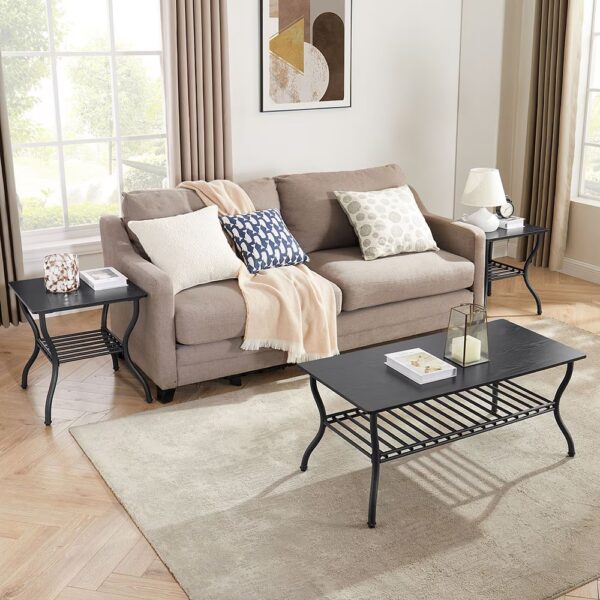 Contemporary 3 Piece Coffee Table Set Rectangular Coffee Table - Image 7