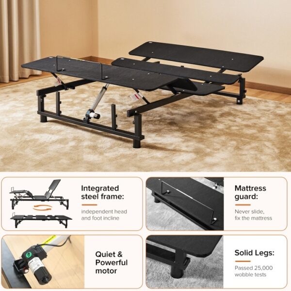 Adjustable Bed Base Frame Queen Bed Frame With Head And Foot Incline Wireless Remote Zero Gravity Quiet Motor Black Queen - Image 2