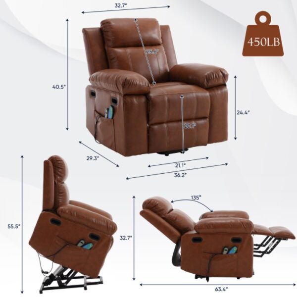 Large Size Electric Lift Recliner Sofa For Seniors, 8 Point Vibration Massage And Wood Heating, Remote Control - Image 2