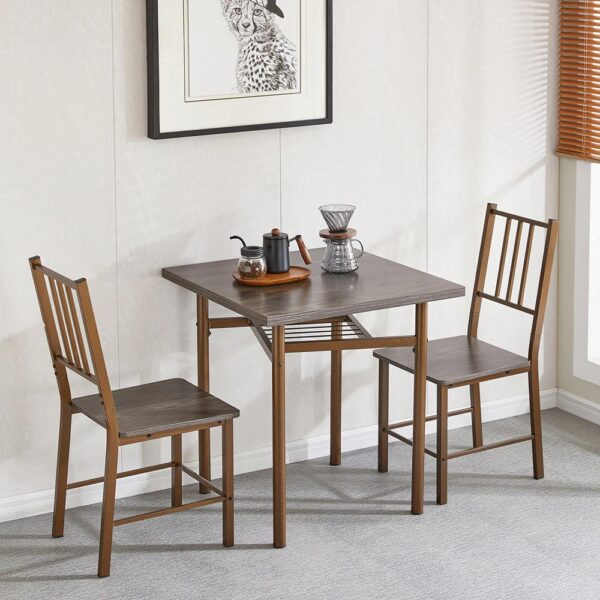 Dining Set For 2, Square Wooden Dining Table With 4 Legs And 2 Metal Chair For Home Office, Kitchen, Dining Room - Image 4