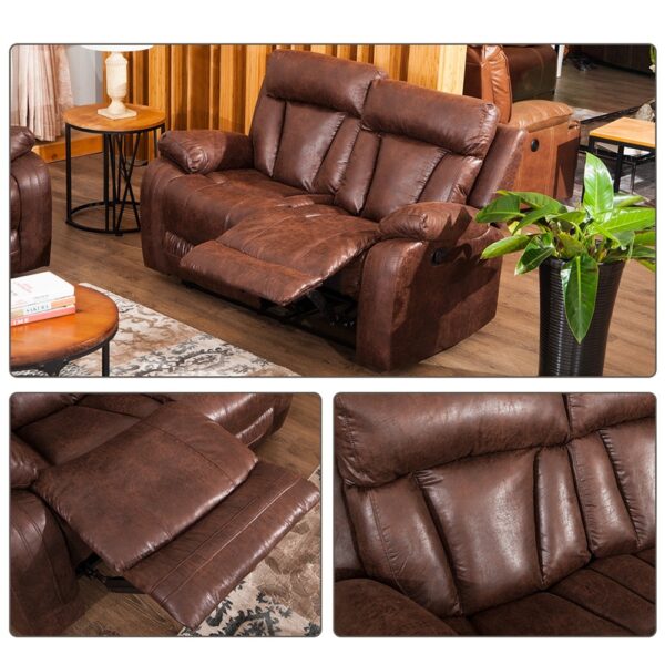 3 Piece Recliner Living Room Sofa Reclining Couch Chair Leather Accent Chair Set - Image 3